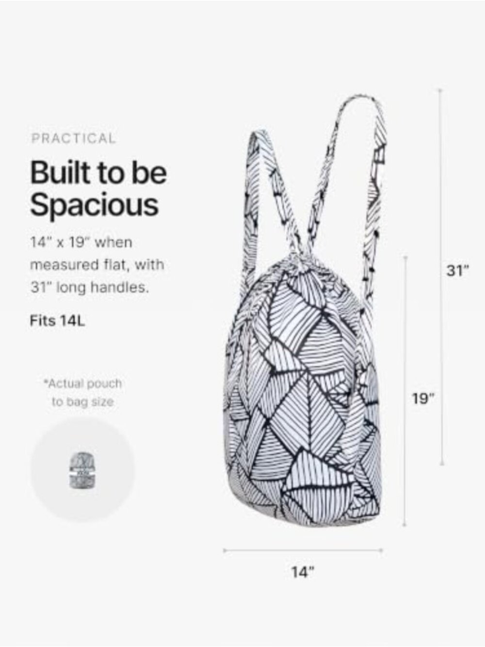 Ultralight 14L Packable Drawstring Backpack Ripstop Nylon Gym Travel - Picture 2 of 4